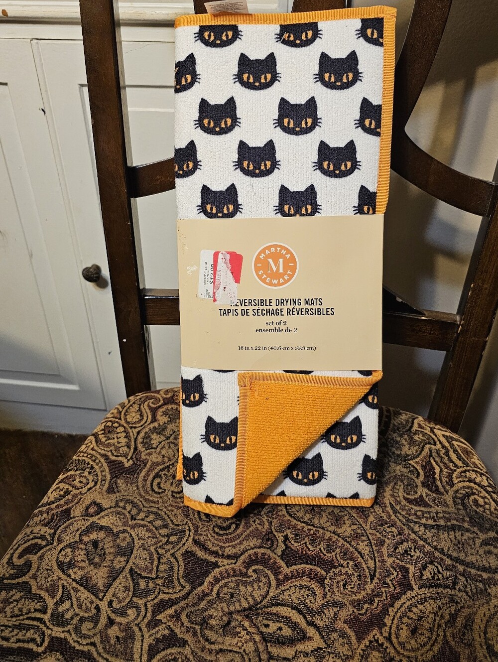 Martha Stewart Cat Print Drying Mat in Black and Orange